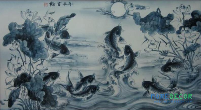 Tranh kính sen cá đẹp